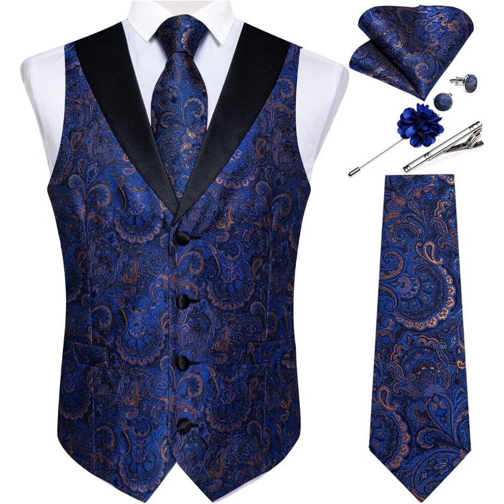 Mens Vest and Tie Set - Blue Slim Fit Vest